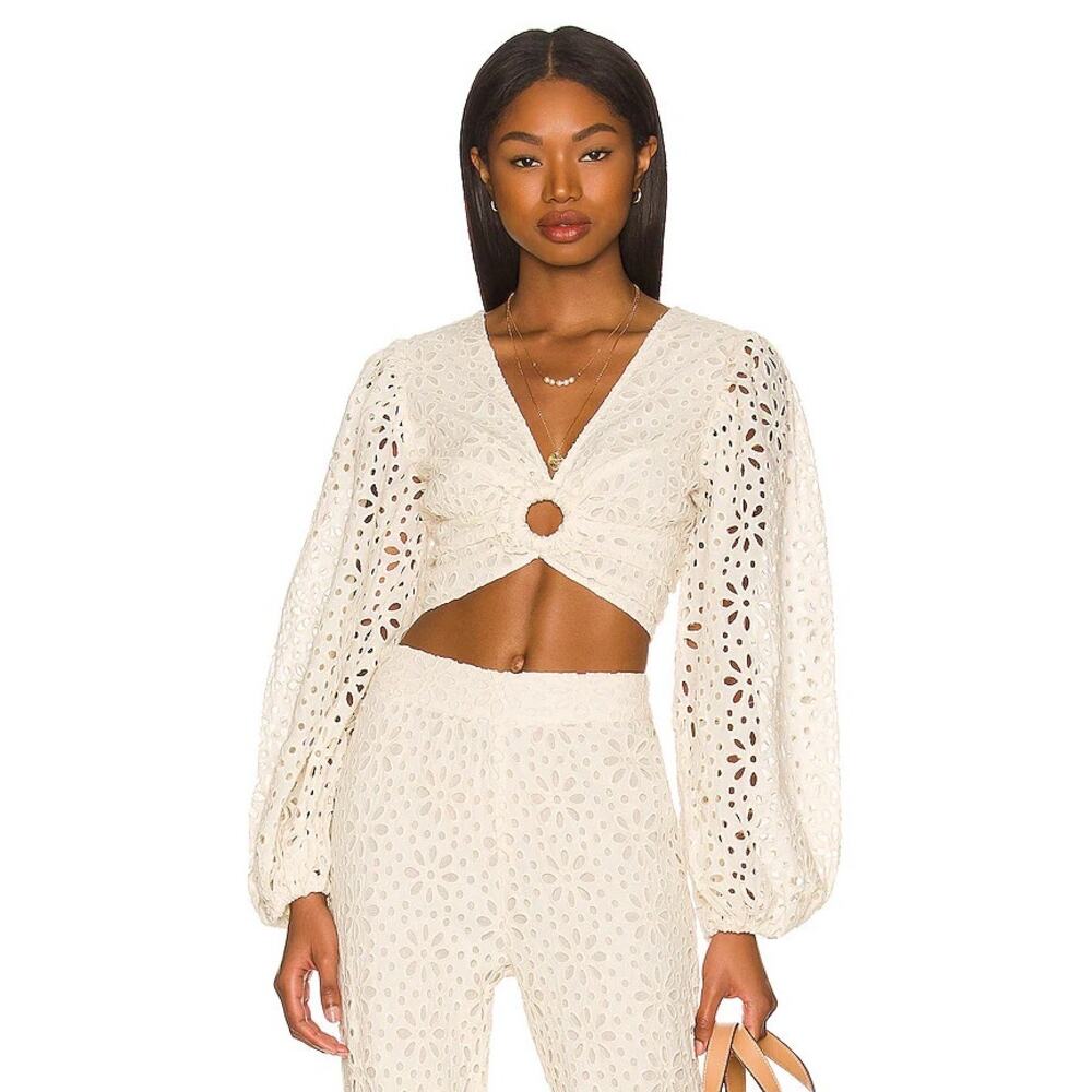 Jen’s Pirate Booty Getaway Ballon sleeve crop Top in Flower Power Natural Sz L